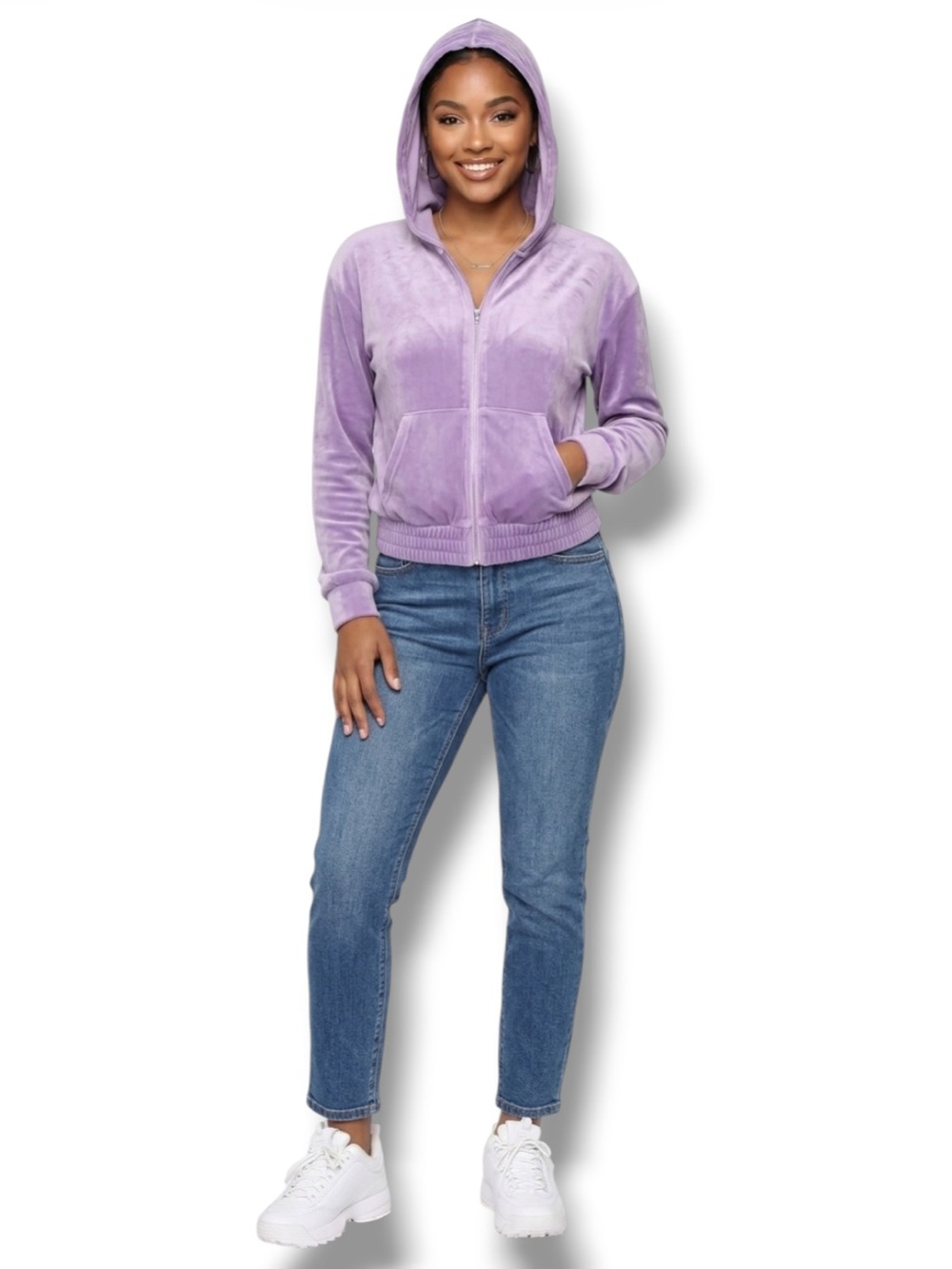 Fashion Nova Purple Velour Zip-Up Hoodie Sweatshirt Size Large